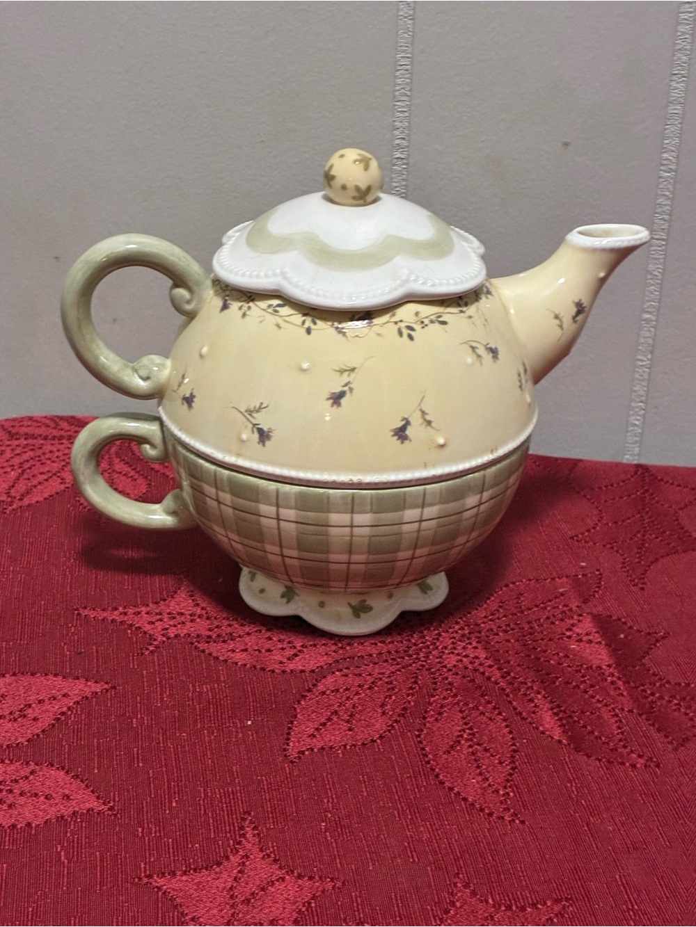 Tea for One Ceramic Teapot and Cup Set - Cream Floral
